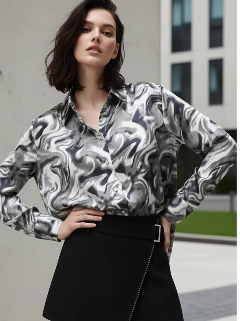Grey Printed Satin Shirt